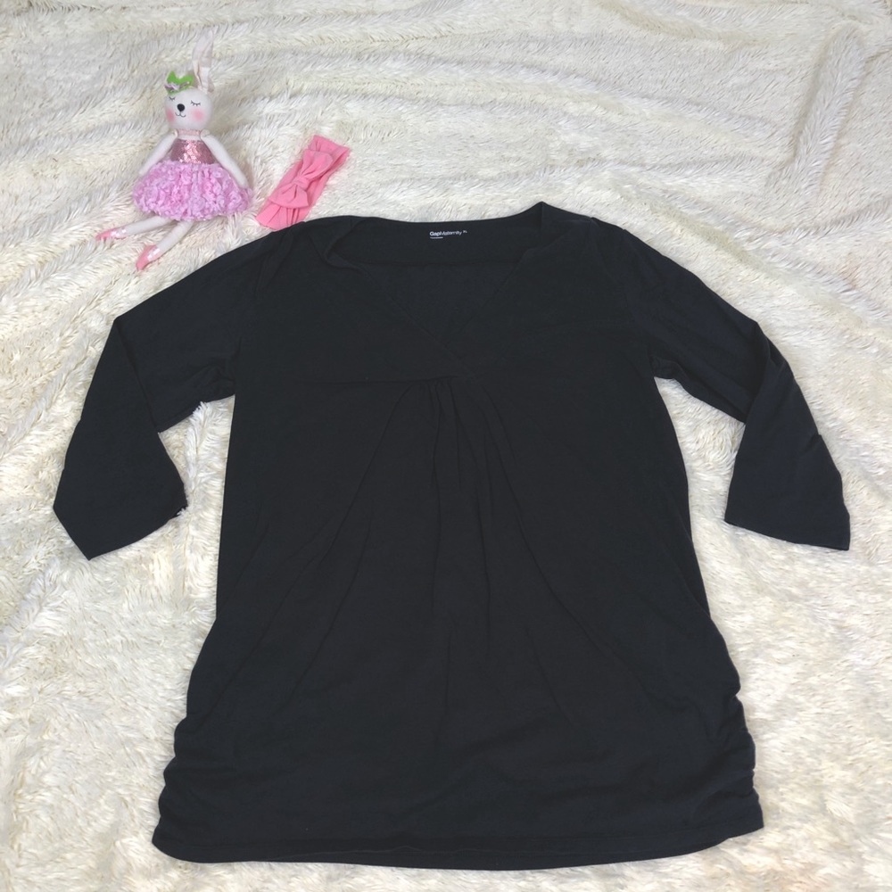 Gap Maternity Black 3/4 Sleeve V Neck Top Sz XL